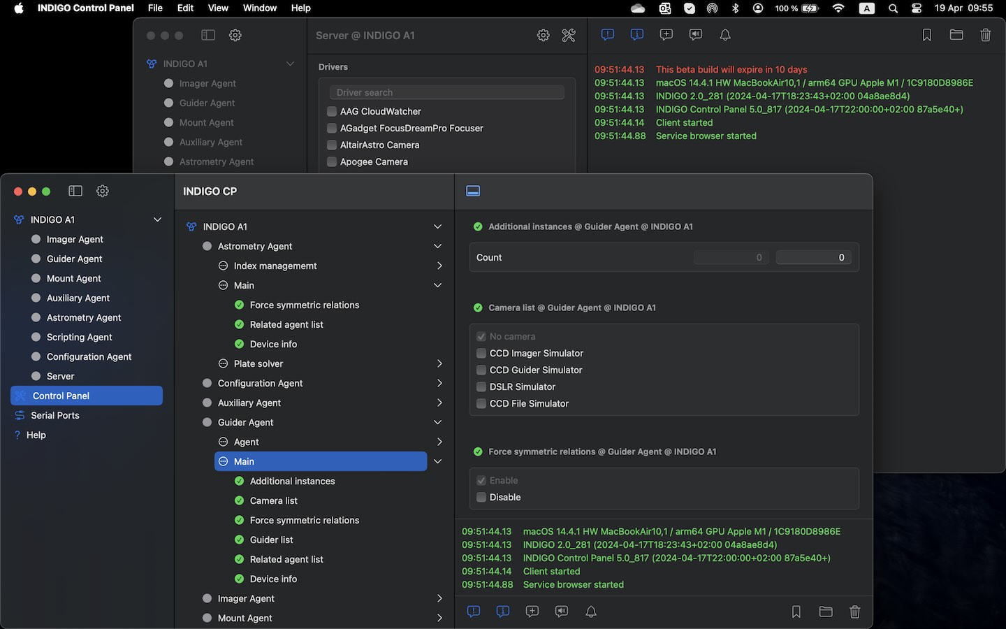 INDIGO Control Panel screenshot